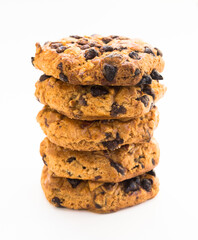 cookies with chocolate and hazelnuts on a white background