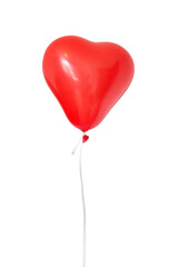 Fototapeta na wymiar Romantic or festive concept. One heart shaped red balloon on white background