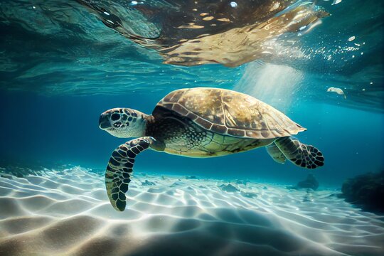 Sea turtle swimming in ocean -. Generative AI