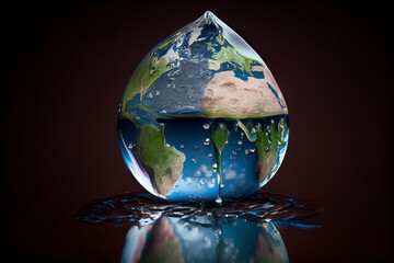 earth in water drop, earth day, conservation. Generative AI