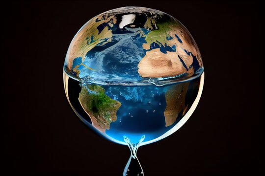 earth in water drop, earth day, conservation. Generative AI
