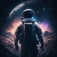 A stunning illustration of an astronaut in a suit exploring the depths of space, surrounded by magnificent breathtaking deep space imagery. Ai generated