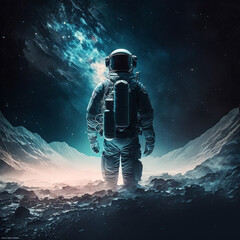A stunning illustration of an astronaut in a suit exploring the depths of space, surrounded by magnificent breathtaking deep space imagery. Ai generated