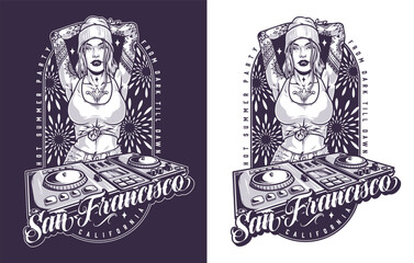 San-Francisco DJ girl monochrome flyer