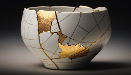 Kintsugi Japanese Gold Repaired Porcelain Bowl