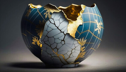 Kintsugi Japanese Gold Repaired Porcelain Bowl