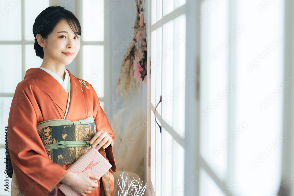 Aufkleber 着物を着た女性　写真館　フォトスタジオ