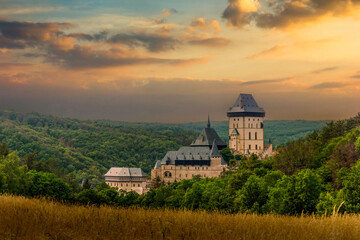 Sunset over Karlstejn Castle