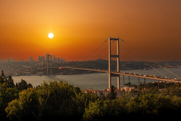 Obraz premium Sunset over the Bosphorus Bridge. Istanbul. Turkey