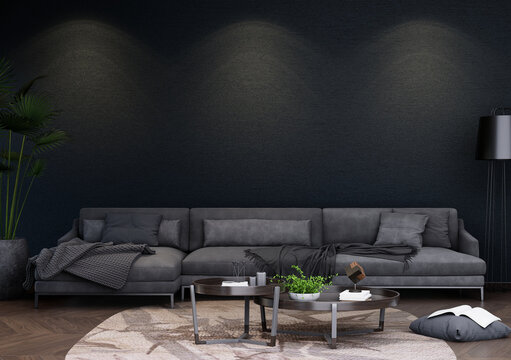 modern living room mock up with light gray sofa