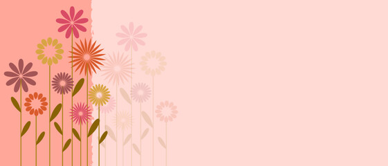 Pink flowers with spring background vector. Vector background for banner, poster, Web and packaging.