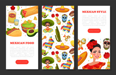 Obraz premium Ethnic Mexican Symbols Banner Design with Traditional Objects Vector Template