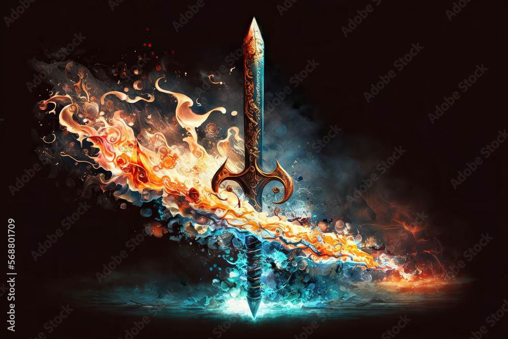 Wall mural legendary fantasy sword of the elements, magic weapon, generative ai