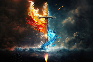 Obraz premium Magic fantasy sword of the elements, Generative AI