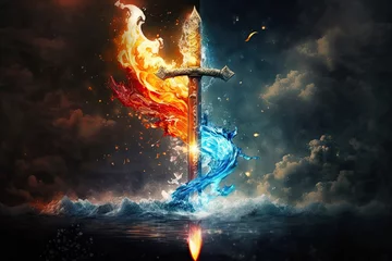 Fotobehang Magic fantasy sword of the elements, Generative AI © Dianne