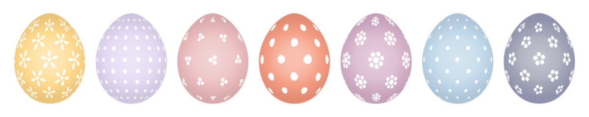 7 Bunte Ostereier Mit Weißen Mustern Bunt Punkte & Blumen