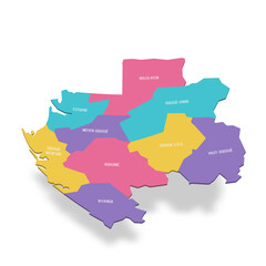 Obraz premium Gabon political map of administrative divisions - provinces. 3D colorful vector map with name labels.