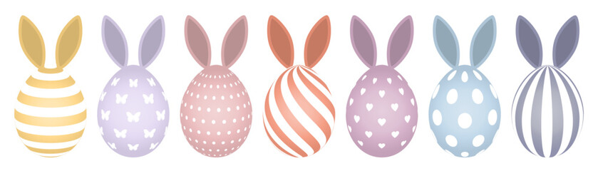 7 Bunte Ostereier Mit Hasenohren Bunt Mit Weißen Mustern