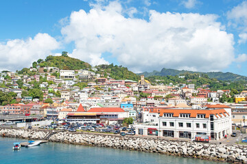 A panoramic view of St. George's, Grenada. - obrazy, fototapety, plakaty