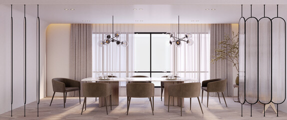 3d rendering,3d illustration, Interior Scene and  Mockup,dinning room in the mock up,white wall.