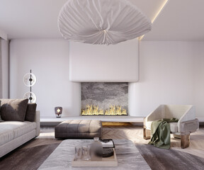 3d rendering,3d illustration, Interior Scene and  Mockup,Living Room Interior design,The large sofa in the room uses bright colors.