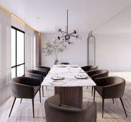 3d rendering,3d illustration, Interior Scene and  Mockup,dinning room in the mock up,white wall.