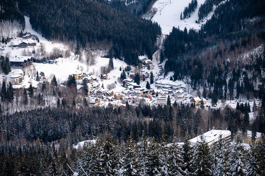 Czech ski center Spindleruv Mlyn in winter
