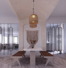 3d rendering,3d illustration, Interior Scene and  Mockup,dinning room in the mock up,white wall.
