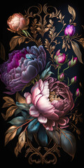 Peonies flowers in rich deep colors ,Baroque flowers, generative ai