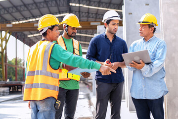 At building construction site engineer check quality precast concrete panel before installation