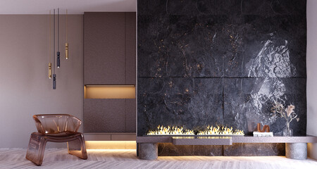 3d rendering,3d illustration, Interior Scene and  Mockup,armchairs and walls decorate the room.