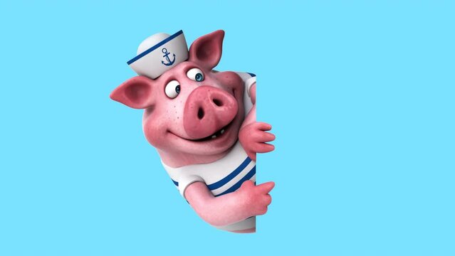 Fun 3D cartoon sailor pig with a sign (with alpha channel)