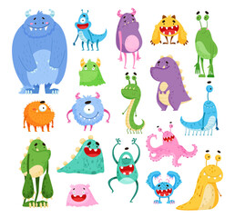 Funny Smiling Toothy Monsters with Horns Big Vector Set © Happypictures
