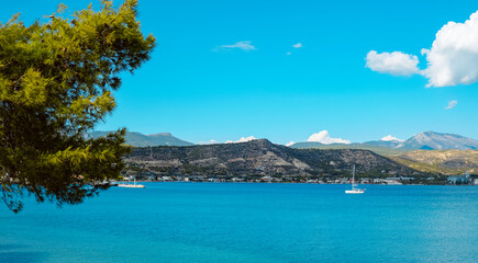 Fototapeta premium view over the Aegean sea, from Isthmia, Greece