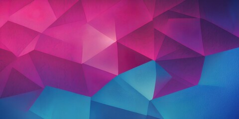 Blue to purple and pink gradient abstract polygons and triangles background with grain, generative ai