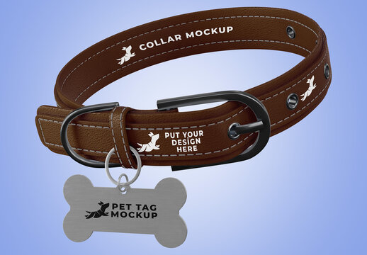 Leather Dog Collar With Tag Mockup