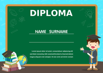 School Kids Diploma certificate background design template