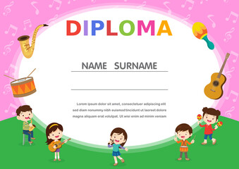 Certificate template with kids in the band