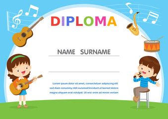 Certificate template with kids in the band