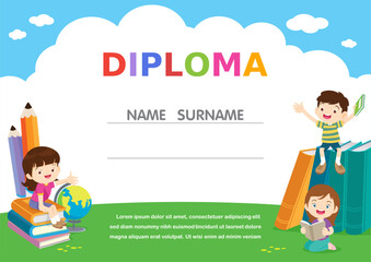 School Kids Diploma certificate background design template