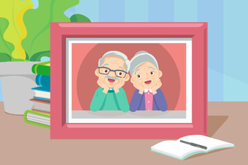 Grandmother and grandfather in photo frame with parent
