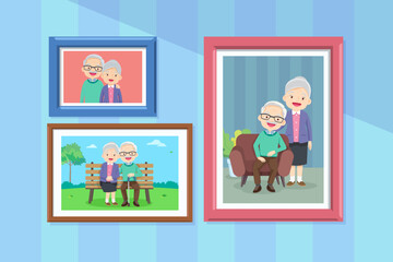 Grandmother and grandfather in photo frame with parent