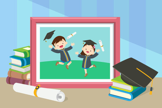 Graduation student Happy in photo frame with cap,diploma