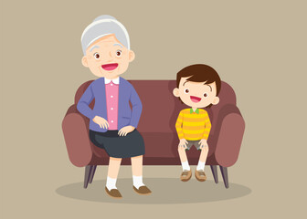 family with grandchildrens and grandparents sitting on the sofa