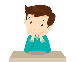 children thinking sitting and rest chin in hands