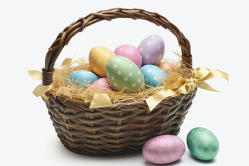 Fototapeta na wymiar easter basket filled with colored eggs made by generative ai