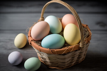 easter basket filled with colored eggs made by generative ai