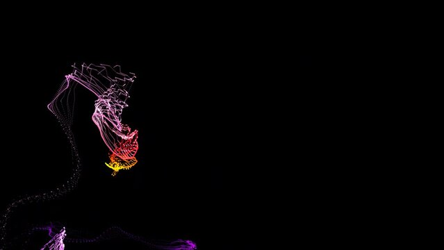 Magic particles wavy lines fire wall energy motion technology smoke light background