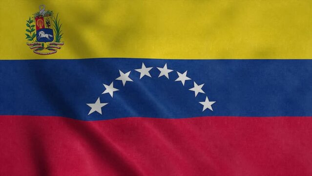 National flag of Venezuela waving in the wind. Sign of Venezuela