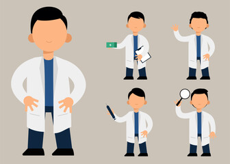 Obraz premium set of Medical personnel in cartoon character with different actions vector illustration